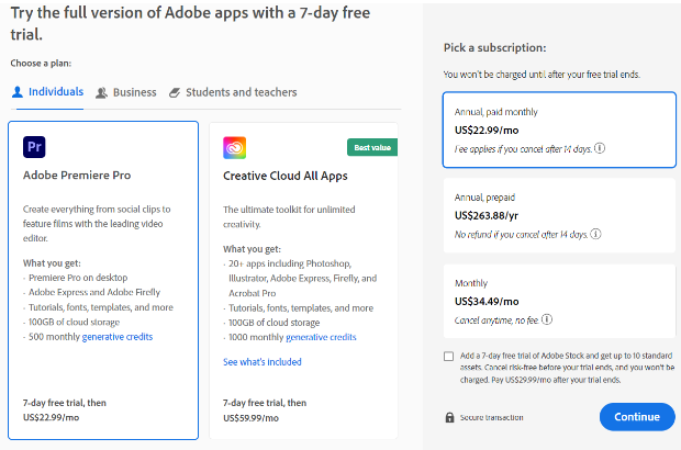 Choose A Plan Page