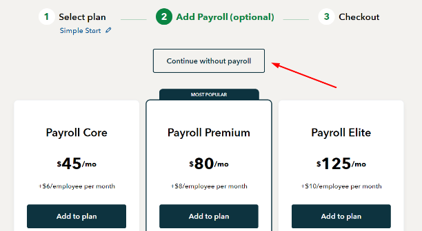 Click Continue Without Payroll