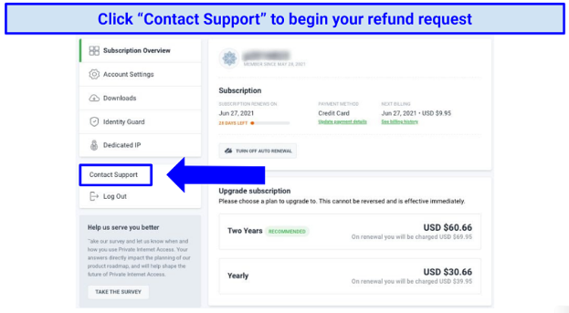 Click On Contact Support