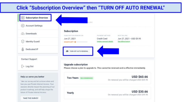 Click On TURN OFF AUTO RENEWAL