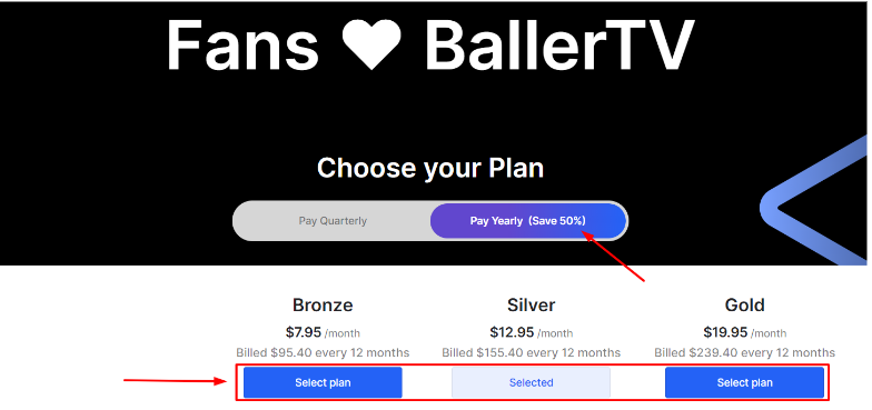 BallerTV Pricing Page