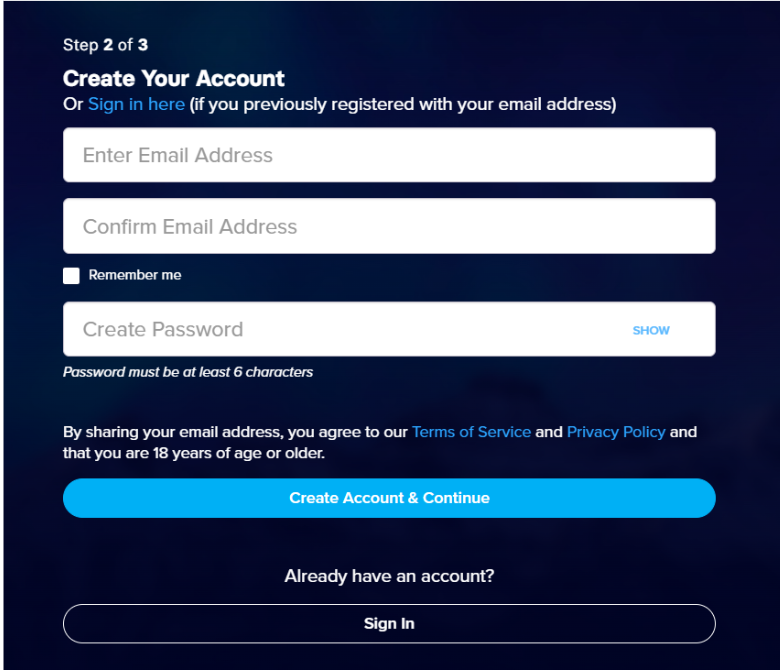 Create A New Account 