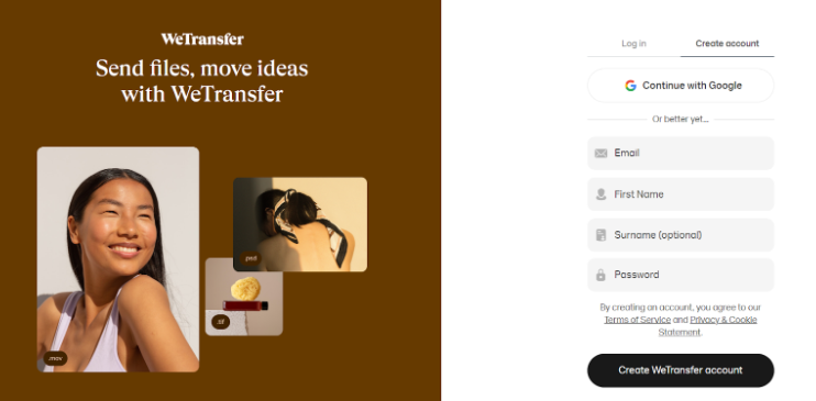 Create A New WeTransfer Account