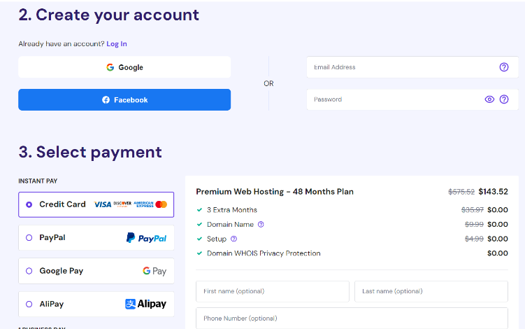 Create Your Account & Enter Your Payment Details