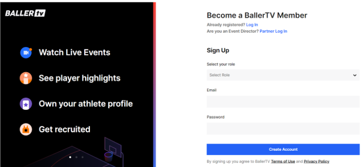 Create a BallerTV Account