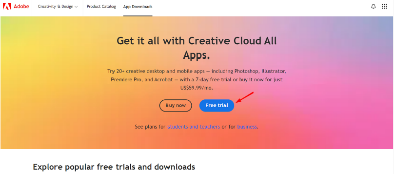 Creative Cloud Free Trial Page