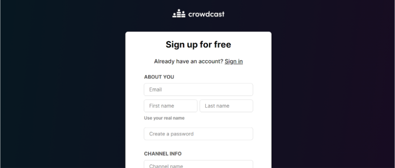 Crowdcast Sign Up Page