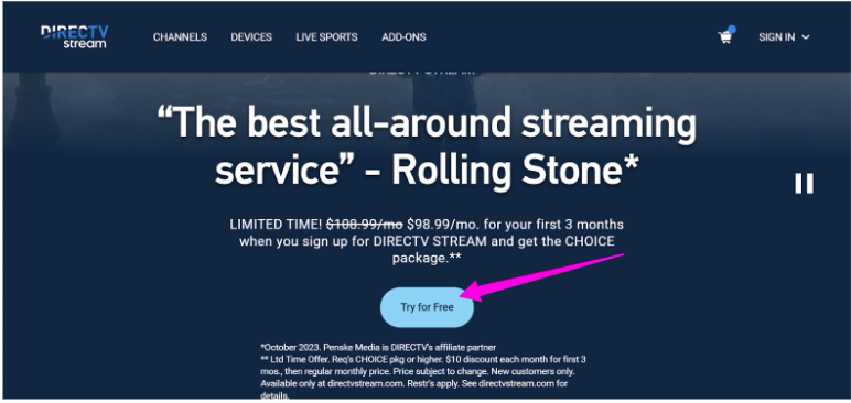 DirecTV Stream Website