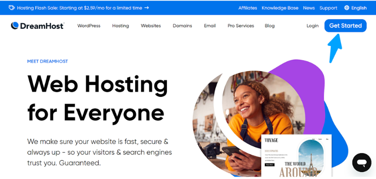 DreamHost Homepage & Click On The Get Started