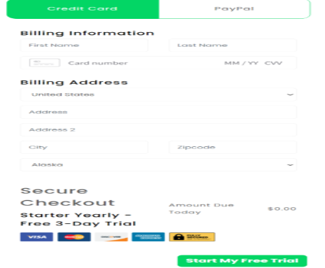 Enter Your Billing Details & Click Start My Free Trial