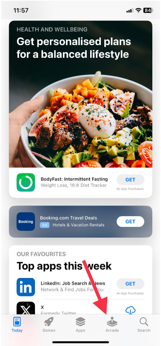 Home Page Of The App Store, Click On Arcade