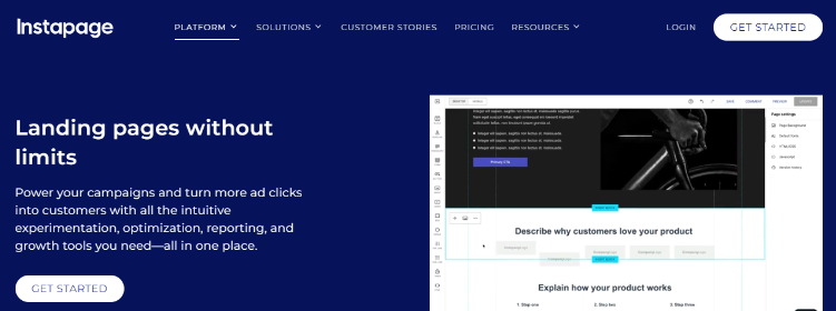 Instapage Website & Click Get Started