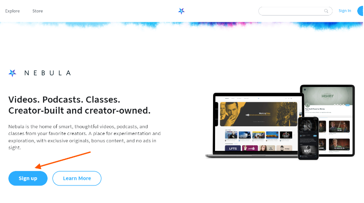 Nebula Website & Click On Sign Up