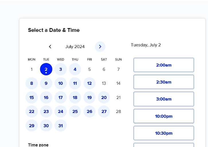 Select Your Desired Time & Date