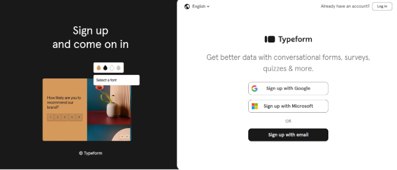 Typeform Sign-up Page