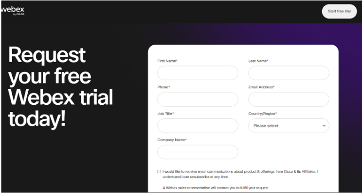 Webex Sales To Request Your Trial