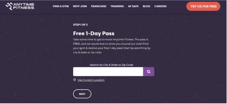 Anytime Fitness Free Trial Page