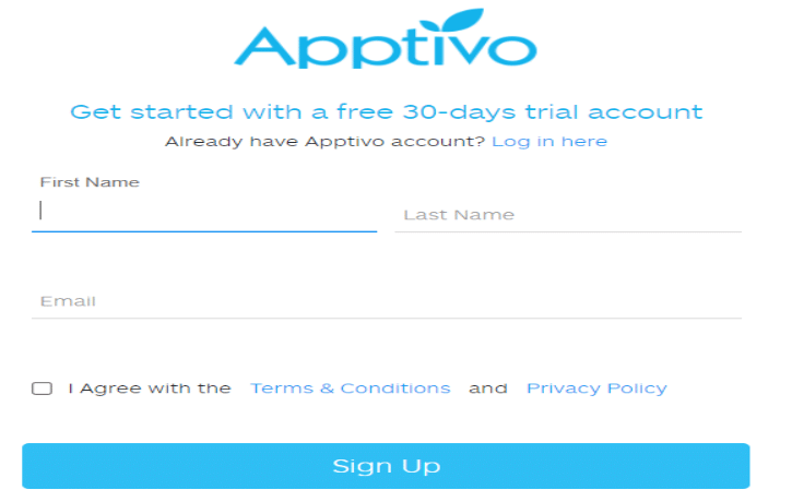 Apptivo Sign Up Page