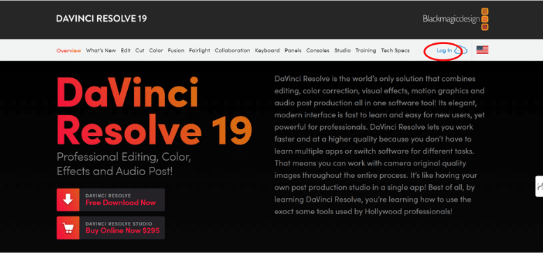 DaVinci Resolve's Official Website