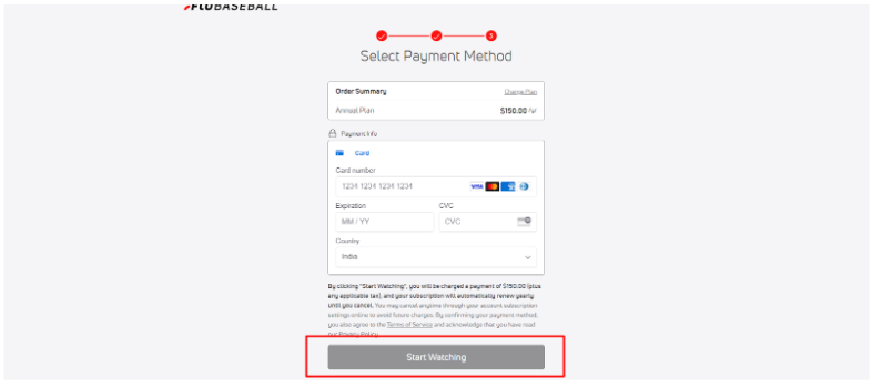 Enter Your Payment Information & Click on Start Watching