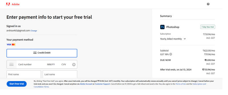 Enter Your Payment Information To Start The Free Trial