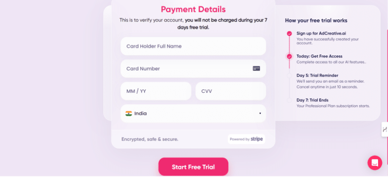 Fill Out Your Payment Details & Click The Start Free Trial