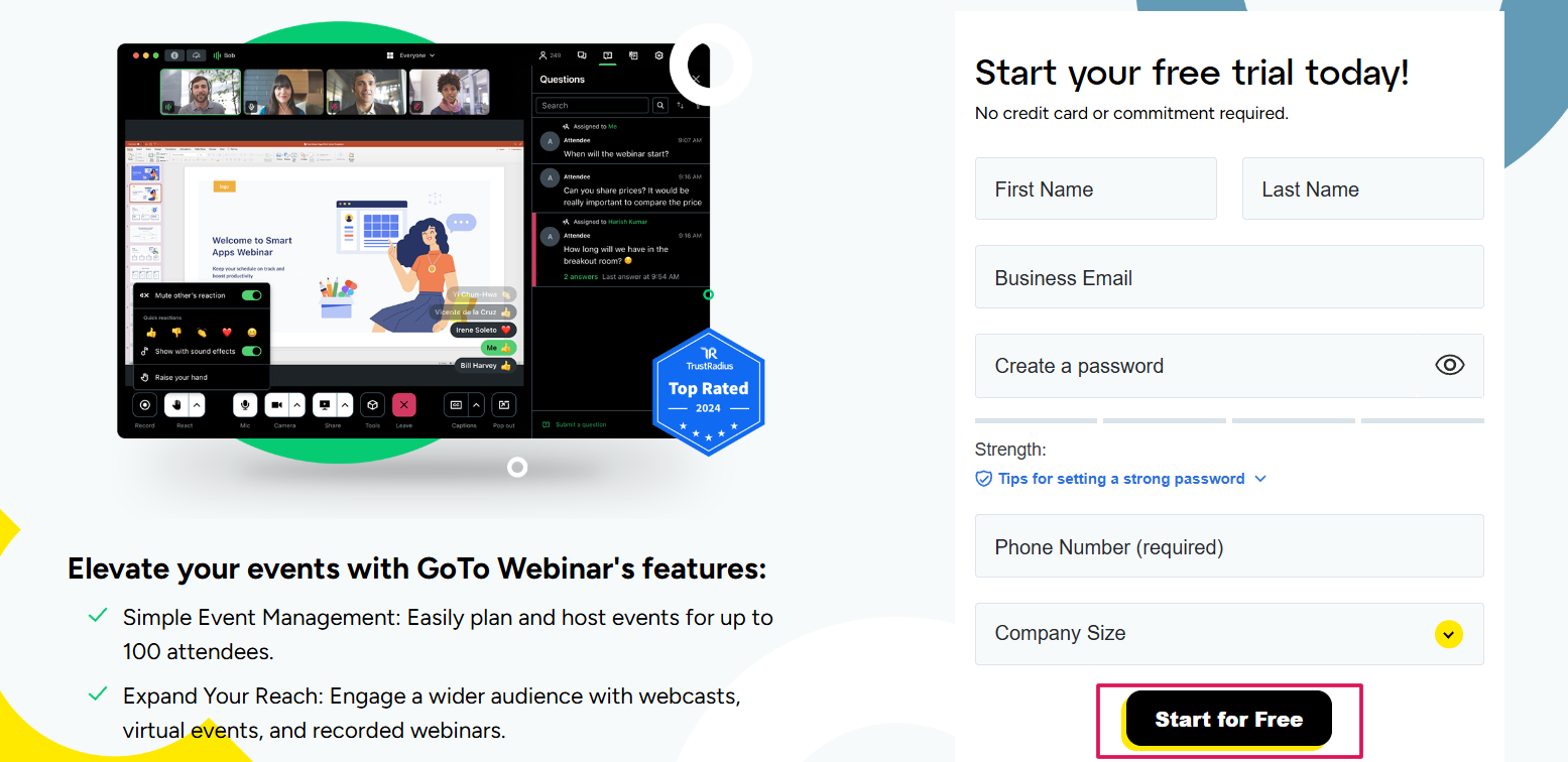 GoTo Webinar Free Trial Page