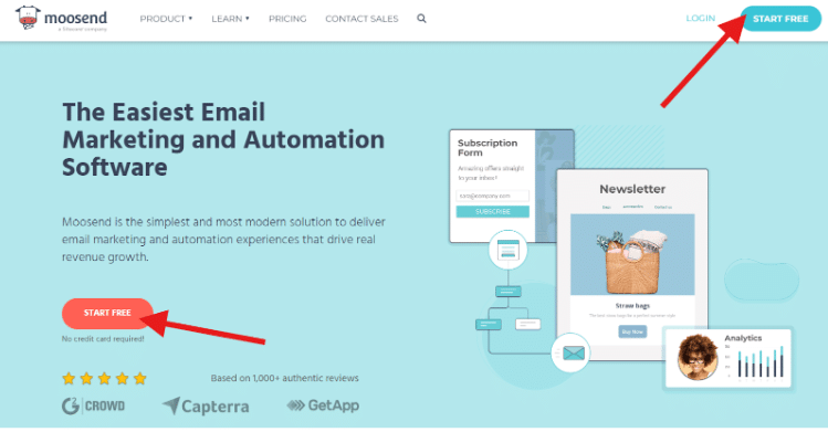 Moosend’s Official Website & Click Start Free Trial
