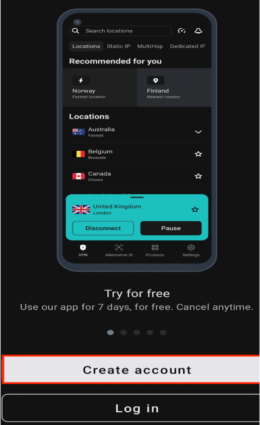 Open the Surfshark App & Click On Create Account