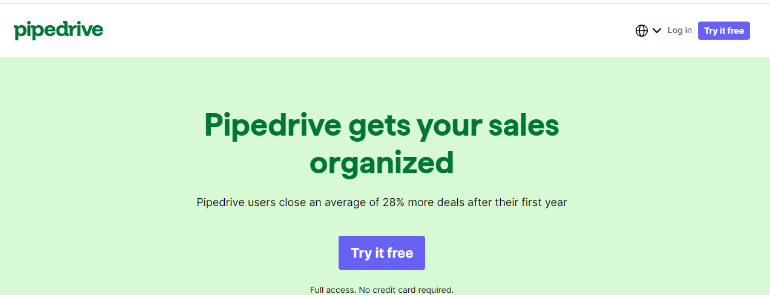 Pipedrive Website & Click On Try It Free