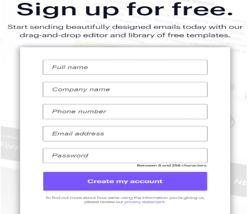 Sign Up For Free Page