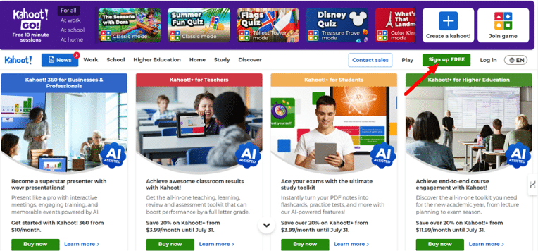 Visit The Official Website of Kahoot