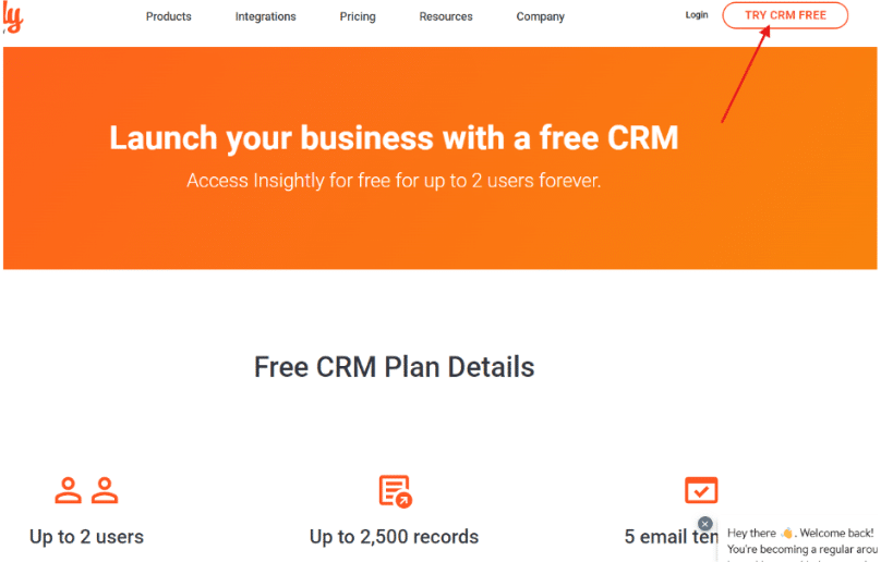 Click Try CRM Free Button