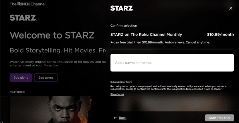 How do i cancel my 7 day free trial on starz sale