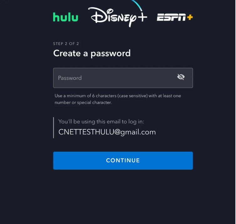 Enter A Password And Click Continue Button