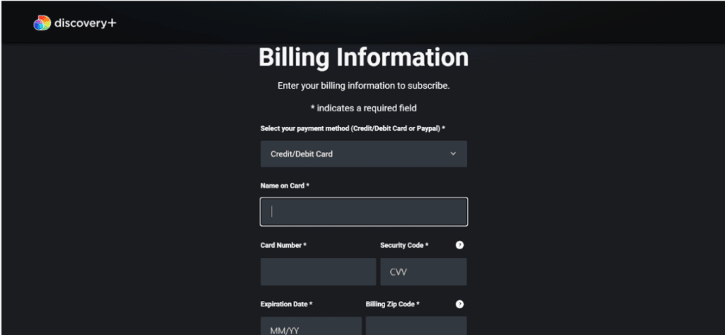 Fill Your Billing Information