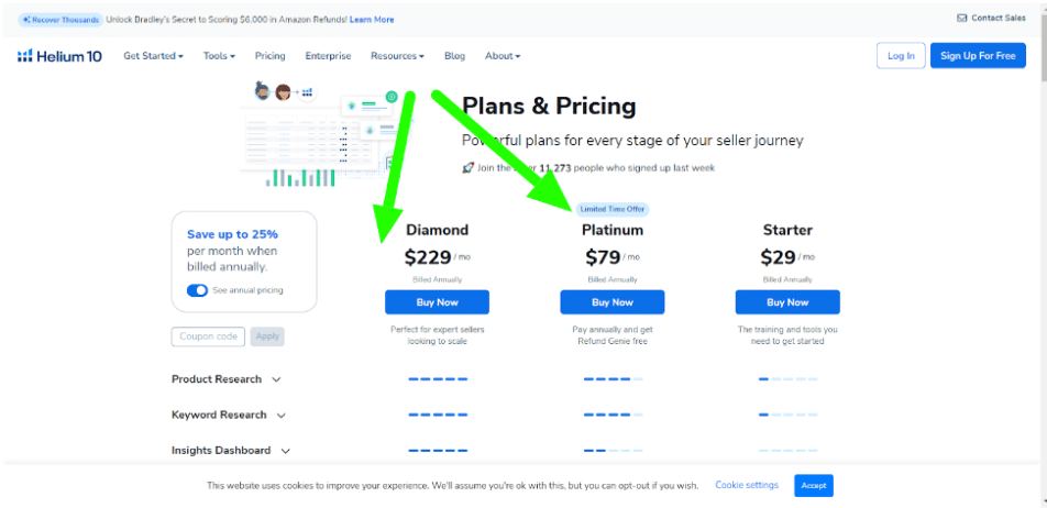 Helium 10 Platinum & Diamond Plans