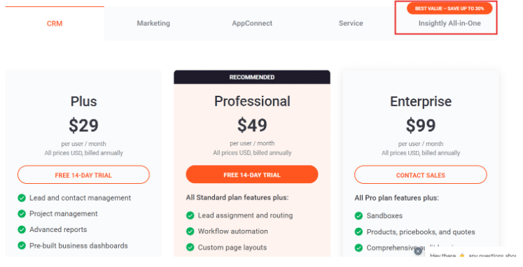 Insightly Pricing & Plans