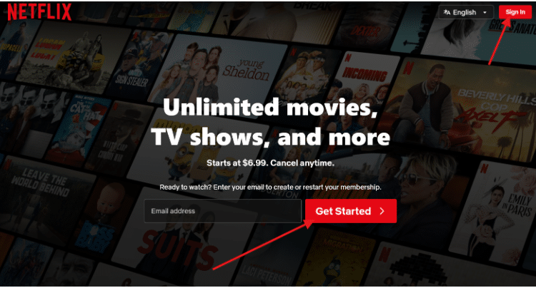 Netflix Website & Click On Get Started