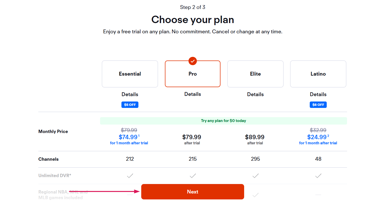 Select A Plan & Click Next