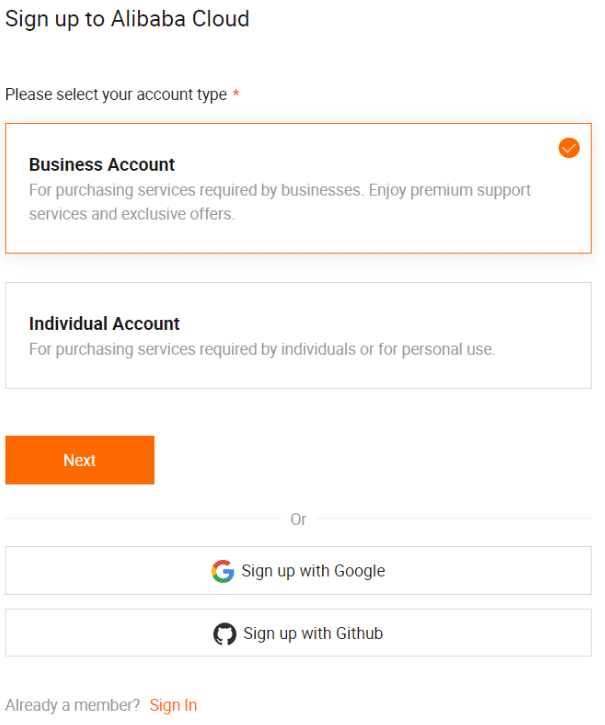 Select Your Account Type