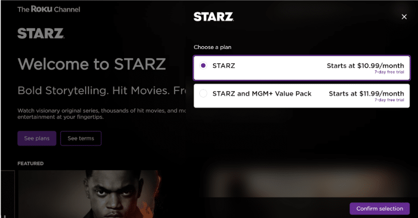 Sign Up for STARZ on The Roku Channel