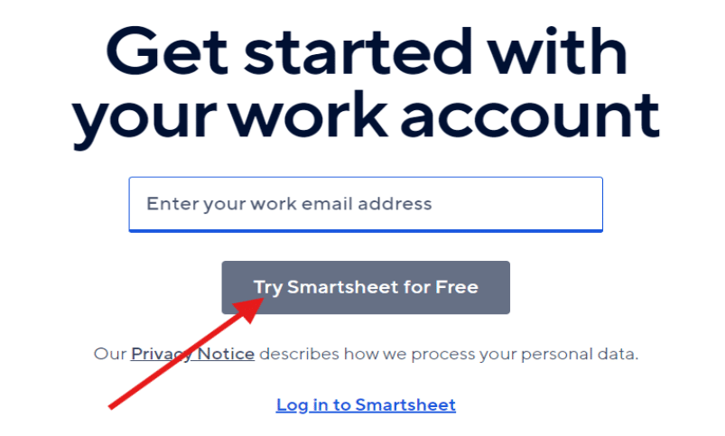 Smartsheet Free Trial Page