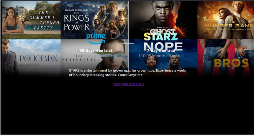 Starz free trial amazon sale