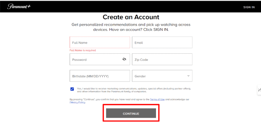 To Create Your Account