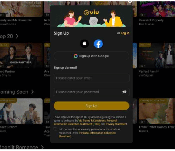 Viu Sign Up Page