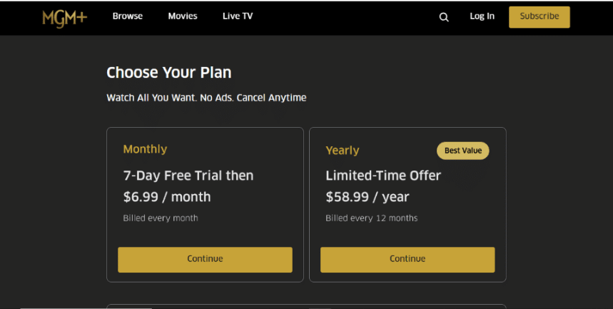 MGM Plus Pricing & Plans