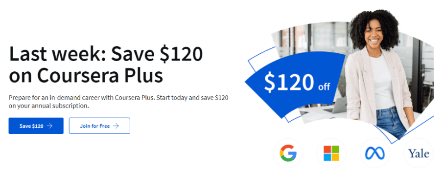 Save $120 on Coursera Plus