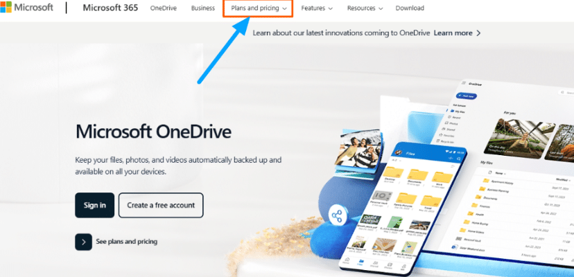 Visit the OneDrive Official Website