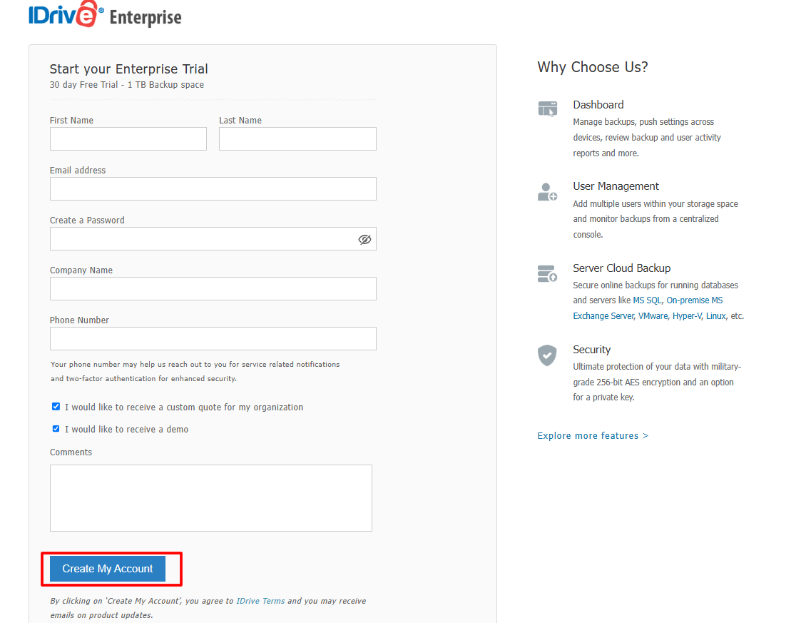 Create Your IDrive Account